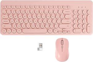 Wireless Keyboard with Mouse Combo, 2.4G Full Size Keyboard with Round Keycap and Silent Optical Mice Set for Computer PC Laptop (Pink)