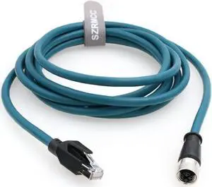 SZRMCC M12 X-Code 8Pin Female Connector to RJ45 Ethernet Cable Cat6A High Flexible Shielded Gigabit Waterproof Network Cable for Industrial Camera Automation Sensor (2m)