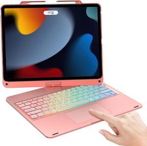 iPad Pro 12.9 Case with Keyboard 5th Generation 2021, Trackpad Keyboard for iPad Air 13-inch, Pro 12.9 inch-6th, 5th, 4th, 3rd Gen, 7 Colors RGB Backlit, 360 Rotate, w/Pencil Holder, Rose Gold
