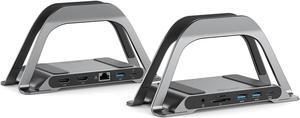 ALOGIC Bolt Plus USB C Laptop Docking Station w/ Stand, 10-in-1 4K Dual Monitor Dock w/ 2 HDMI, 3 USB, SD/TF, 100W Charging, Gigabit Ethernet, 3.5mm Audio, Aluminum Stand for MacBook, Windows Laptop
