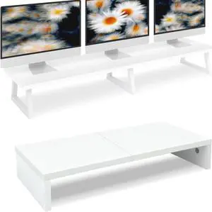 TEAMIX 42 inch+20 inch Monitor Stand Wood & Steel Desktop Riser for for Desktop Office Desk Organizers