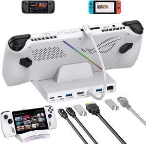 AMZPILOT USB C Docking Station for Steam Deck, ROG Ally, Legion Go, Switch, AYANEO, Type-C Gaming Hub with PD Charging 100W, HDMI 2.0 4K@60Hz, RJ45 2.5Gbps, Three USB3.1 10Gbps, and RGB Light
