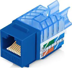 Everest Media Solutions 45deg Angled CAT5e Keystone Jack in Blue - Slim Profile, UTP RJ45 Female Ethernet Connector - Compatible with 45deg Angled Speed Termination Tool - 45Term - 50-Pack