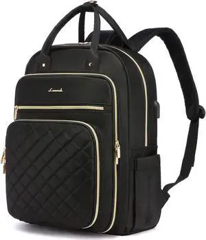 LOVEVOOK Laptop Backpack for Women, Water Resistant Travel Work Black Backpacks Purse Business Teacher Nurse Computer Bag with USB Charging Port, Fits 15.6" Laptop