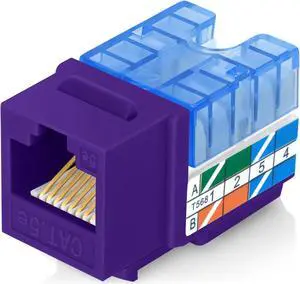 Everest 90° Angled RJ45 Cat5e Keystone Jacks 50-Pack in Purple - Slim Profile Female RJ45 Connectors - Cat 5e Keystone Jack - Compatible with 90° Angled Speed Termination Tool - easyJACK (B094WB91H3)
