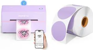 MUNBYN 130B Bluetooth Thermal Label Printer+2 Inch Lavender Purple Circle Thermal Sticker Labels