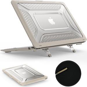 SEYMAC stock Case for MacBook Pro 13 inch (2022-2018)[A2338 M2/M1/A2289/A2251/A2159/A1989], Shock-Absorbing Protection Case with Folding Stand &Mouse Pad/Bag Case for MacBook Pro 13'' (Beige)