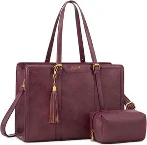 LOVEVOOK Laptop Bag for Women Vintage Leather Work Tote 15.6 inch Large Capacity Computer bag with Clutch Purse for Office, Travel, School, Casual