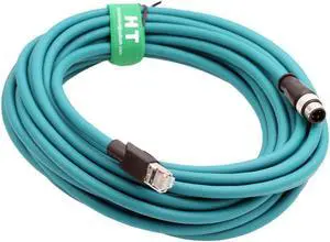 HangTon Ethernet M12 4 Pin D-Coding RJ45 CAT5e Shielded Cable for PC PLC Profinet Network PoE Power Smart Camera Code Reader Sensor 40m
