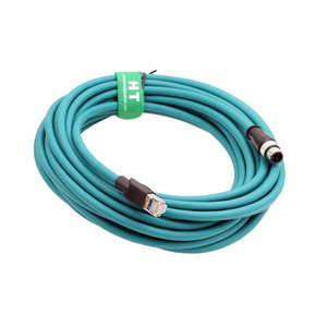 thumbnail interactive-video image 1 of HangTon M12 4 Pin Ethernet Cable For Sick Keyence IV2 SR-2000 Barcode Reader Sensor, D-Coded To RJ45 Cat5e Network PoE 15m 1 of 11