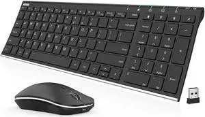 Arteck 2.4G Wireless Keyboard and Mouse Combo HW193MW162 Stainless Ultra Slim Full Size Keyboard and Ergonomic Mouse for Computer Desktop PC Laptop and Windows 11/10/8/7 Build in Rechargeable Battery
