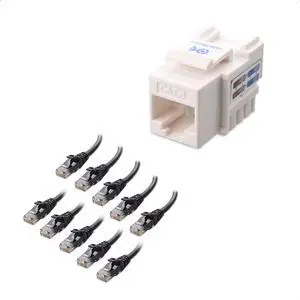 Cable Matters 10-Pack Snagless Cat 6 Ethernet Cable 10 ft & UL Listed 25-Pack RJ45 Keystone Jack in White and Keystone Punch-Down Stand