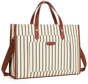 Missnine Laptop Tote Bag Canvas Laptop Bag 15.6 inch Work Shoulder Bags Casual Briefcase Handbag for Travel, Office, College (Stripe)