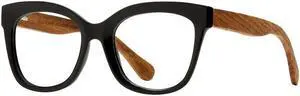 Blue Planet Cat Eye Glasses for Women and Men - Nora Walnut Onyx Blue Light Blocking Glasses, Cat Eye Glasses Frames, Bluelight Blockers Computer Glasses, 1.25