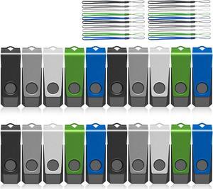 AGECASH 8GB USB Memory Stick Thumb Drive USB 2.0 Flash Drive Bulk 20 Pack FAT32 USB Flash Drive 8GB Zip Drive USB Key with 20 Lanyard Jump Drive Multipack (5 Color: Black White Green Blue Gray)