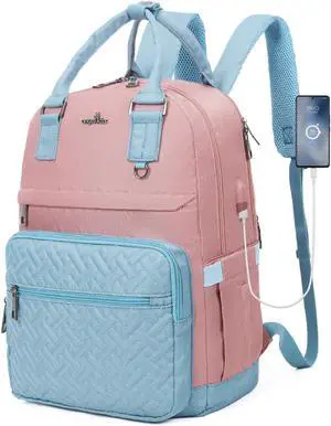 Angel Kiss Backpack Purse for Women, Large Travel Backpack with USB Port, Anti-Theft Design, Water-Resistant Daypack for Casual and Business for Work Pink-Blue