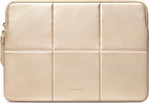 Comfyable Slim Laptop Sleeve 13 Inch 14 Inch Compatible for MacBook Air 13" M4 2025, MacBook Pro 14" 2024, Quilted Faux Leather Laptop Carrying Case, Gold