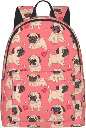 FeHuew 16 inch backpack Cartoon Pugs Puppies Laptop Backpack Full Print School Bookbag Shoulder Bag for Travel Daypack