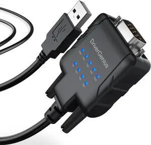DriverGenius USB to Serial RS232 Adapter Cable with 9 x LED Indicators,4 Pack - Prolific PL2303 - Compatible for Windows 11, macOS Sequoia 15.1.1, and Linux (USB232A-E-A, 3ft/1m)