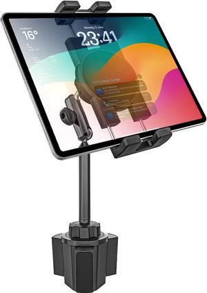 GDZN Cup Holder Car Tablet Mount for Truck, [Sturdy 2-Section Metal Arm] Car Cup Tablet Holder, Adjustable Vehicle/Pickup Truck Tablet Cup Mount for iPad Pro 11 12.9, Galaxy Tab, Fire, 4-13'' Devices