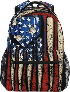 Giwawa American Flag Baseball Print Backpack Patriotic USA School Bookbag for Boys Girls Computer Backpacks Book Bag Travel Hiking Camping Gym Daypack