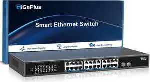 26 Port 2.5Gb Unmanaged Ethernet Switch with 24* 2.5G Base-T Ports, 2* 10G SFP+ Ports. GiGaPlus 2.5Gbps Network Switch for 2.5Gbps NAS/PC, WiFi6 Router, Wireless AP. Fanless Design, Plug and Play