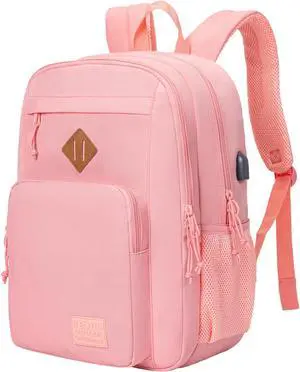 KEOFID Classic Travel backpack for Men and Women, Anti Theft Laptop Backpack with USB Charging Port for Work, Large Bag for College, Water Resistent(Bright Pink)