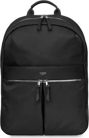 KNOMO Beauchamp Womens 14" Laptop Bag Computer Backpack for Work, College, Travel Daypack Purse, Black with Silver Zip