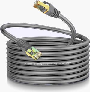 LEKVKM Cat8 Ethernet Cable 400Ft Round S/FTP Outdoor&Indoor Heavy Duty High Speed Cat8 LAN Network Cable 40Gbps 2000Mhz Gray