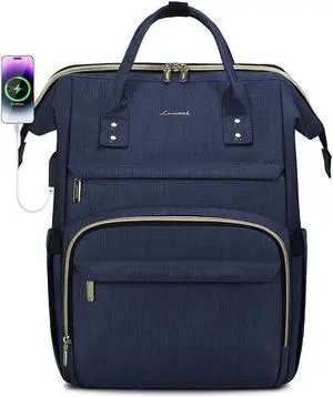 LOVEVOOK Laptop Backpack for Women,18 Inch Professional Womens Travel Backpack Purse Computer Laptop Bag Nurse Teacher Backpack,Waterproof College Work Bags Carry on Back Pack with USB Port,Dark Blue
