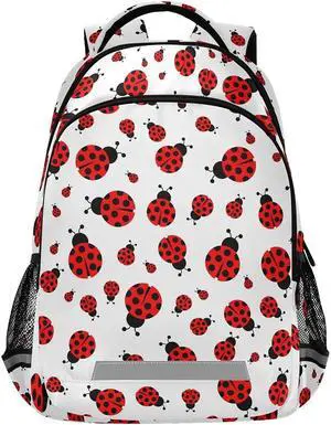 MNSRUU School Backpack with Chest Strap, Cute Red Ladybug Laptop Backpack, Travel Hiking Backpack for Boys Girls, Rucksack, Knapsack One Size