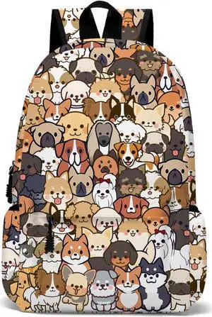 ROVOZAR Funny Dog School Backpack for Girls Boys Bookbag, 17 Inch Dog Laptop Backpack, Dogs Animals Theme Back Pack for School Travel Hiking Camping