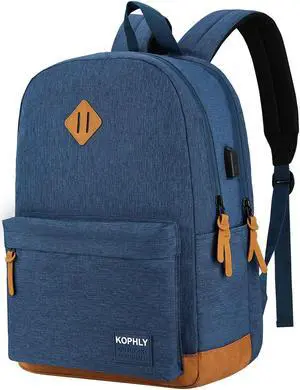 SUPACOOL Lightweight Laptop Backpack with USB Charging Port for Men and Women, Double Layers Backpack for College, Work, Travel, Casual(Navy Blue)