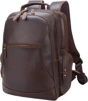 TIDING Vintage Full Grain Leather 15.6 Inch Laptop Backpack for Men Large Capacity Travel Rucksack Weekender Camping Daypacks