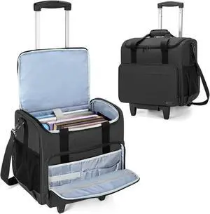 Trunab Rolling Teacher Bag, Teacher Tote Bag with Bottom Pad and Detachable Trolley, Wheeled Teacher Bag with Padded Sleeves Holds up to 15.6" Laptop