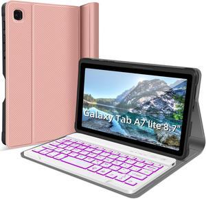 Backlit Keyboard Case for Samsung Galaxy Tab A7 Lite 8.7 Inch 2021, for A7 Lite SM-T220/T225/T227, Detachable Bluetooth Tablet Keyboard Case, Travel and Mobile Office Friendly Rose Gold