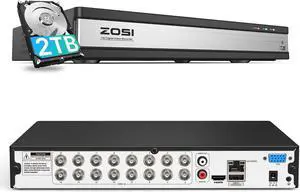 ZOSI H.265+ Full 1080P 16 Channel Hybrid 4-in-1 Surveillance CCTV DVR with 2TB HDD for 960H,CVI,TVI,AHD Home Surveillance Cameras,with Remote View,Motion Detection