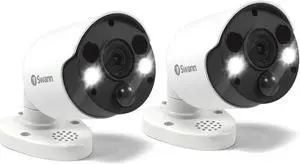 Swann Indoor/Outdoor Home Security 4K Ultra HD NVR Wired Bullet Camera and Spotlight, Color Night Vision, Heat & Motion Sensing Light, 2-Way Audio, Siren, Compatible w/NVR w/PoE, SWNHD-887MSFB 2 Pack