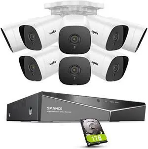 SANNCE 1080P Wired Security Camera System, CCTV 8 Channel 5-in-1 DVR with 1TB Hard Drive and 8Pcs Outdoor Day/Night Surveillance Cameras, Easy Remote Access, Motion Detection, 100ft Night Vision