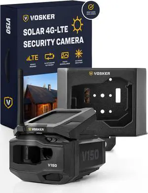 Vosker V150 Solar-Powered LTE Cellular Home Security Outdoor Camera | Motion Activated Photo Capture Nightvision Wireless Camera | Receive Photos (No Video) on Your Mobile App (V150-KIT-VZN)