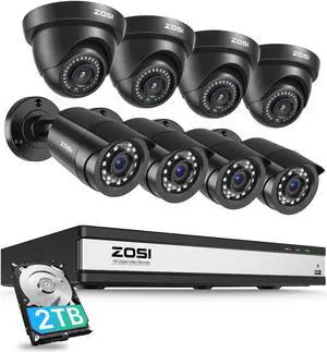 ZOSI 16CH 3K Lite Home Security Camera System,AI Human/Vehicle Detection,Night Vision,Remote Access,8pcs 1080p Outdoor Surveillance Cameras,16 Channel 1080P CCTV DVR with 2TB HDD for 24/7 Recording