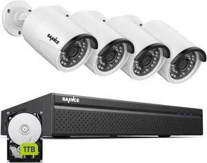 SANNCE 8CH 4K PoE Home Security Camera System, 4pcs Wired 3MP Outdoor PoE Cameras, 3MP 8-Channel NVR Security System with 1TB HDD for 24/7 Recording, Smart Playback, Instant Email Alert with Images