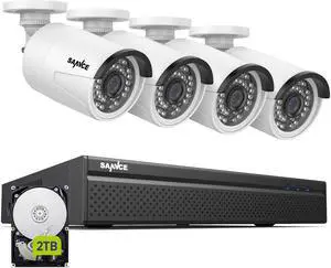 SANNCE 4K POE CCTV Home Security Camera System 8CH POE NVR Recorder with 2TB Hard Drive, 4X 5MP Outdoor Metal IP Cam 5MP Resolution, Power Over Ethernet, Easy Mobile Access with APP Alert