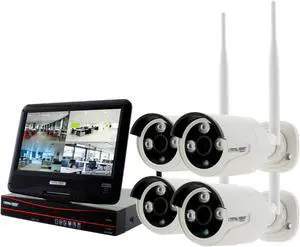 [4CH] Crystal Vision CVT9604E-3010W All-in-One True HD Wireless Surveillance System NVR CCTV w/ 2TB HDD, Built-in Monitor & Router, Camera Auto Pair