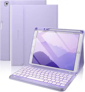 typecase Folio iPad 9th Generation Case with Keyboard 10.2 Inch - Backlit Detachable Slim Cover with Pencil Holder, Compatible with iPad 8th/7th Gen, Pro 10.5, Air 3rd Gen (Light Purple)