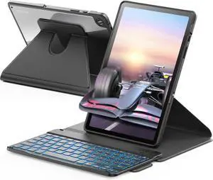 INFILAND Keyboard Case for Samsung Galaxy Tab A9+ Plus 11 Inch 2023 Model (SM-X210/X216/X218) with 360 Degree Rotating, Slim Stand Cover Detachable Magnetic Wireless Keyboard, Light Black