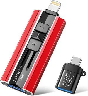 EATOP 256GB Flash Drive Intended for iPhone iPad Android and Computers, 4 in 1 Photo Stick for Phone Memory Storage Easily Backup Photos Videos, Plug and Play, No Application Required (Red)