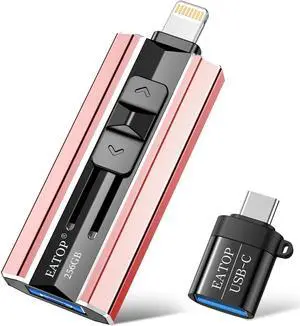 EATOP 256GB Flash Drive Intended for iPhone iPad Android and Computers, 4 in 1 Photo Stick for Phone Memory Storage Easily Backup Photos Videos, Plug and Play, No Application Required (Light Pink)