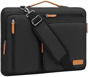 MOSISO 360 Protective Laptop Shoulder Bag,13-13.3 inch Computer Bags Compatible with MacBook, HP, Dell, Lenovo, Asus Notebook,Side Open Messenger Bag with 4 Zipper Pockets, Black