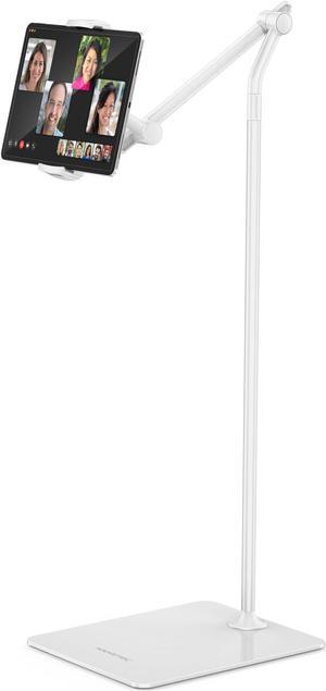 AboveTEK Tablet Floor Stand, Stylish Adjustable iPad Floor Stand, Aluminum 360deg Rotation Tablet & Phone Holder for Sofa Bed, Compatible w/ 4.7"-13.5" iPhones, iPad Pro Air Mini 12.9, Kindles (White)